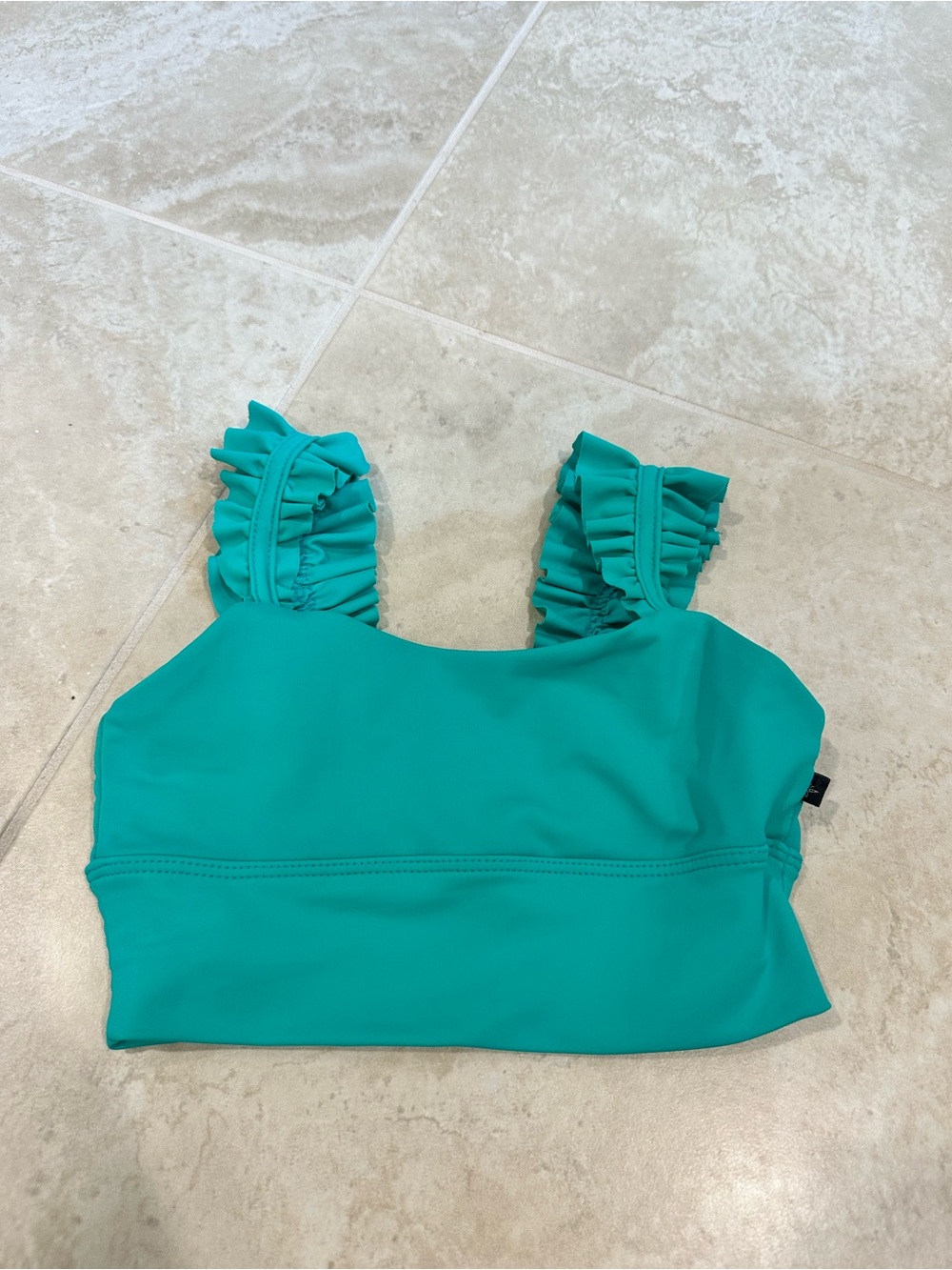 Daroch Ruffled Strap Teal Crop Top